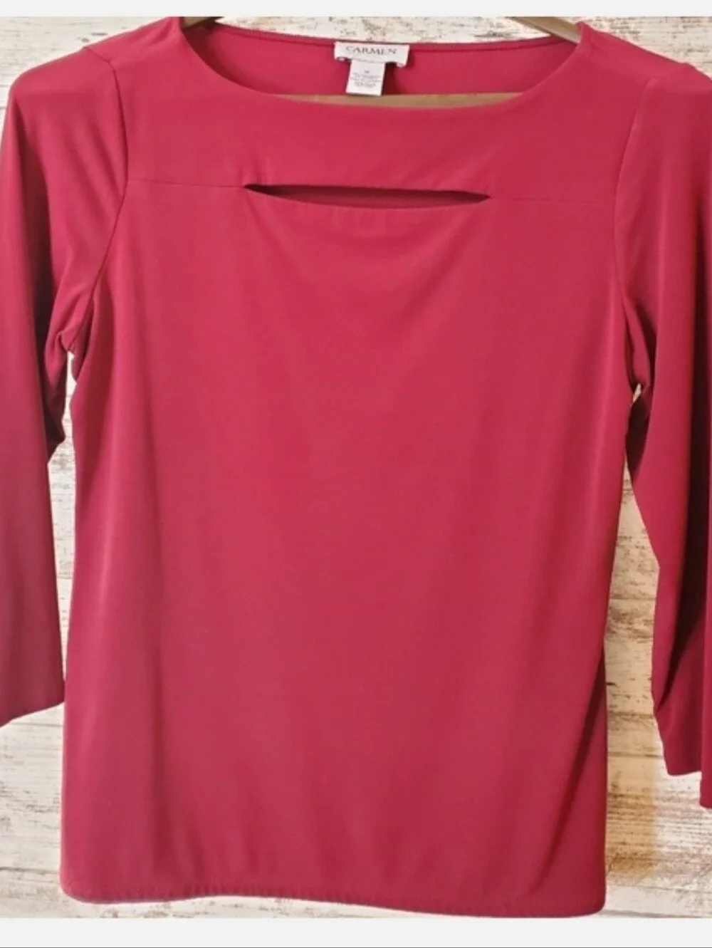 Carmen Marc Valvo Designer Boatneck Peekaboo 3/4 Sleeve Top Vacation - Picture 2 of 11